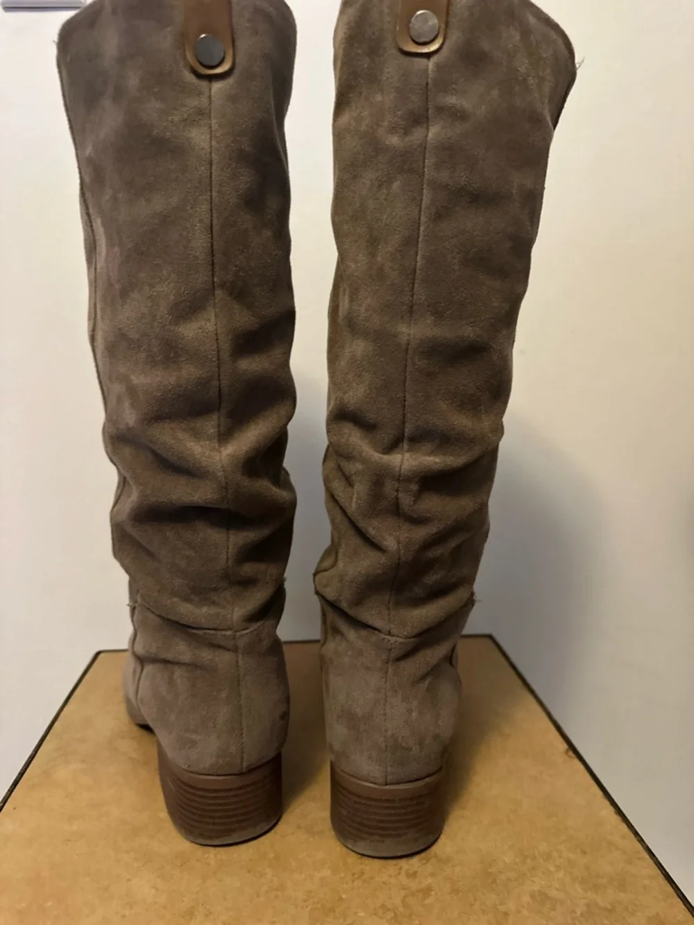 Taupe Suede Knee-High Women's Boots - Picture 4 of 7